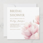 エレガントなバラ色の芍薬ガーデン ブライダルシャワー 招待状 (正面)