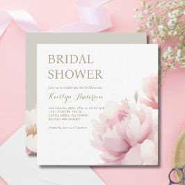 エレガントなバラ色の芍薬ガーデン ブライダルシャワー 招待状