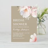 エレガントなバラ色の芍薬ガーデン ブライダルシャワー 招待状 (スタンド正面)