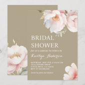 エレガントなバラ色の芍薬ガーデン ブライダルシャワー 招待状 (正面/裏面)
