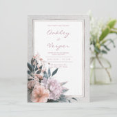 エレガントなバラ色の芍薬 ローズゴールドフレーム ウェディング 招待状 (スタンド正面)