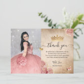 エレガントなバラ色の花と金のキンセアネラの写真 サンキューカード (スタンド正面)