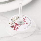 エレガントなバラ色の花のウェディングシャワーお礼品 ワイン ワイングラスタグ (クローズアップ)