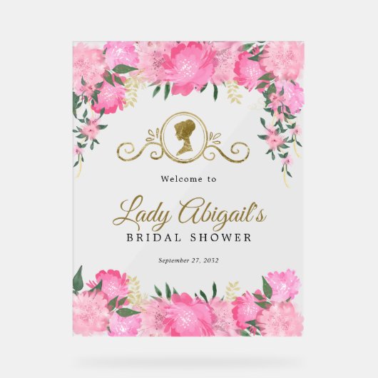 エレガントなバラ色の花のヴィクトリアンブライダルシャワー アクリルサイン (正面)