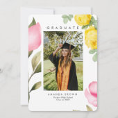 エレガントなバラ色の花の卒業クラス2025 招待状 (正面)