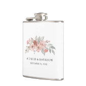 エレガントなバラ色の花の水彩ウェディング フラスク (左)