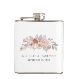エレガントなバラ色の花の水彩ウェディング フラスク