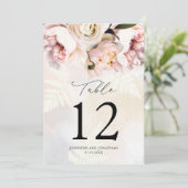エレガントなバラ色の花の結婚式テーブルナンバー 招待状 (スタンド正面)