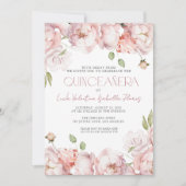 エレガントなバラ色の花を飾ったキンセアネラ 招待状 (正面)