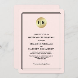 エレガントなバラ色| ゴールドのウェディング 招待状