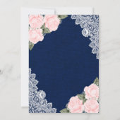 エレガントなバラ色 ネイビーブルー 麻 フラワー ウェディング 招待状 (裏面)