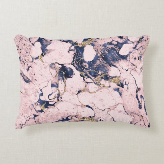 エレガントなバラ色 ネイビー ゴールド マーブル アクセントクッション (正面)