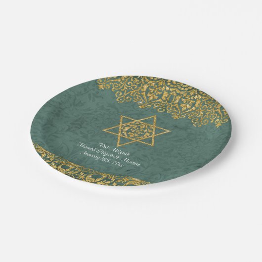 エレガントなバルミツワーのお祝いのパーティーの金ゴールドのグリッター ペーパープレート (アングル)