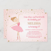 エレガントなバレリーナ ピンク ゴールド スター | 女の子の誕生日 招待状 (正面/裏面)
