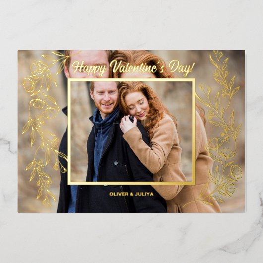 エレガントなバレンタインデーのスクリプト写真 箔シーズンカード (正面)