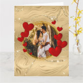 エレガントなバレンタイン、愛、記念日の赤いハート カード (黄色い花)