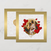 エレガントなバレンタイン、愛、記念日の赤いハート 招待状 (正面/裏面)