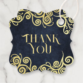 エレガントなバロックスタイルのネイビーとゴールドのクラシックでおしゃれなウェディング フェイバータグ