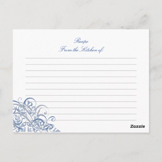 エレガントなバロックブルーの結婚前お祝いレシピカード ポストカード (裏面)