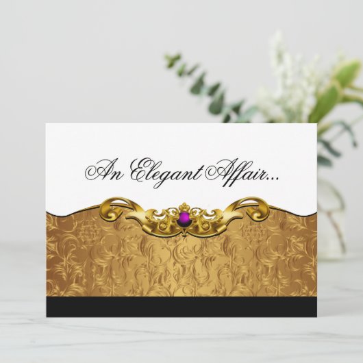 エレガントなバロック式の準正装のイベント(金ゴールドかアメジスト) 招待状 (スタンド正面)