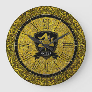 エレガントなバロック式の金ゴールドシシリアのTrinacria ラージ壁時計