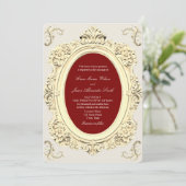 エレガントなバロック様式のゴールドとバーガンディの結婚式 招待状 (スタンド正面)