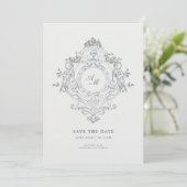 エレガントなバロック紋章 ブラックスタイル セーブ・ザ・デート 招待状 (スタンド正面)