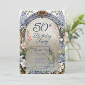 エレガントなバロック花のアーチ 50歳の誕生日パーティー 招待状 (スタンド正面)