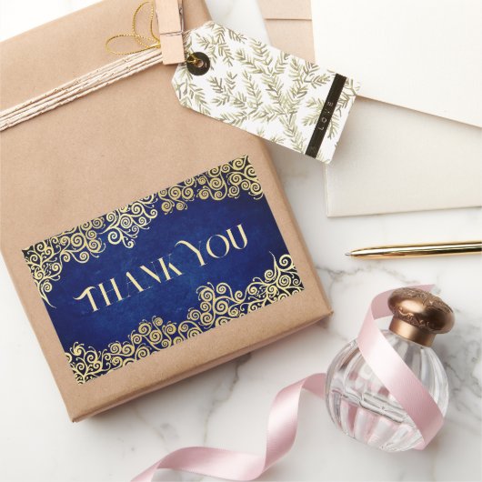 エレガントなバロック ネイビー ゴールド クラシック シック ウェディング 長方形シール (ギフト)