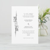 エレガントなバロック ブラック＆ホワイト フラワーフォーマルウェディング 招待状 (スタンド正面)