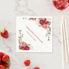 エレガントなバーガンディとクリムゾンブラッシュの花のウェディング スタンダードカクテルナプキン