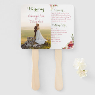 エレガントなバーガンディとクリムゾンブラッシュの花をあしらった結婚式 ハンドファン