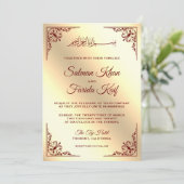 エレガントなバーガンディとゴールドのイスラム教式結婚式 招待状 (スタンド正面)