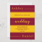 エレガントなバーガンディとゴールドのストライプ 豪華な結婚式 招待状 (正面)