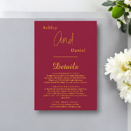 エレガントなバーガンディとゴールドのモダンチックな結婚式 エンクロージャーカード