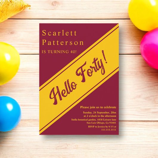 エレガントなバーガンディとゴールドのラグジュアリー40歳の誕生日 招待状