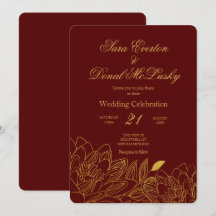 エレガントなバーガンディとゴールドの花模様の秋のウェディング