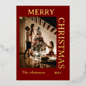 エレガントなバーガンディとゴールド 箔シーズンカード (正面)