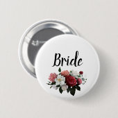 エレガントなバーガンディとピンクの花の花嫁 缶バッジ (正面&裏面)