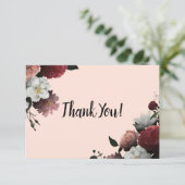 エレガントなバーガンディとピンクの花 サンキューカード (スタンド正面)