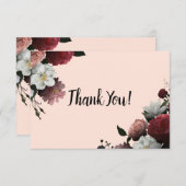 エレガントなバーガンディとピンクの花 サンキューカード (正面/裏面)