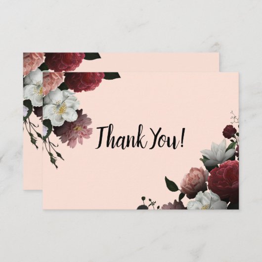 エレガントなバーガンディとピンクの花 サンキューカード (正面/裏面)