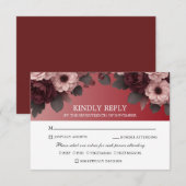 エレガントなバーガンディとブッシュピンクのローズボホウェディングRSVP (正面/裏面)