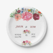 エレガントなバーガンディとロージーな花 ペーパープレート (正面)