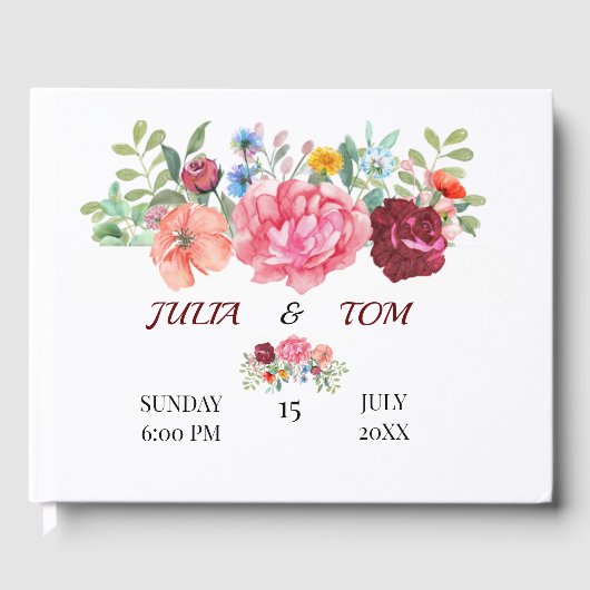 エレガントなバーガンディとローズの花  ゲストブック (正面)