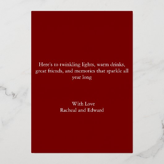 エレガントなバーガンディとローズゴールド 箔シーズンカード (裏面)