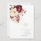 エレガントなバーガンディと白の花 RSVP 招待状 (正面)