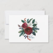 エレガントなバーガンディのウィンター ローズとグリーンのウェディング 出欠カード (裏面)