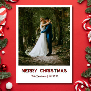 エレガントなバーガンディのクリスマスフォトカード 新婚用 シーズンカード