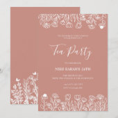 エレガントなバーガンディのティーパーティー招待状 招待状 (正面/裏面)
